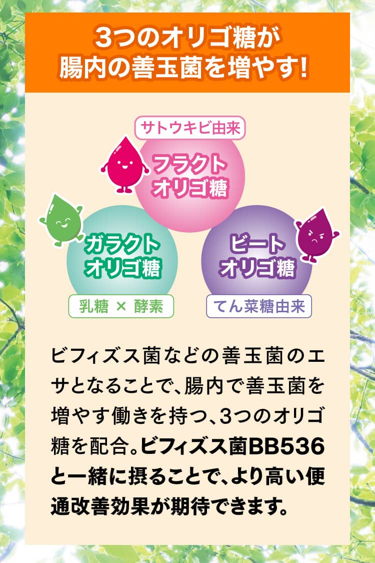 3つのオリゴ糖が腸内の善玉菌を増やす！