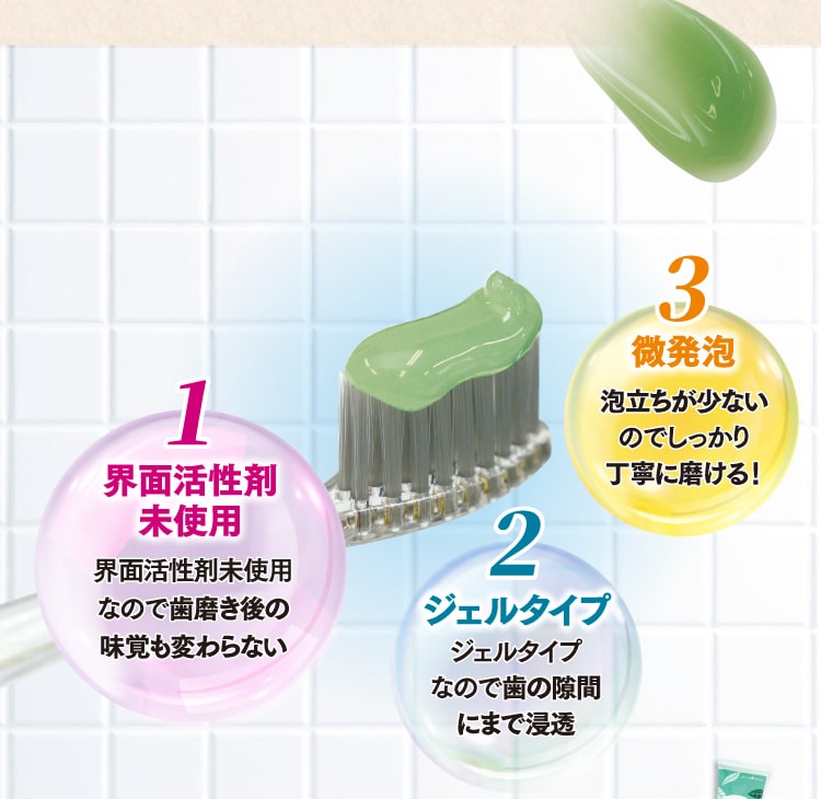 1.界面活性剤未使用・2.ジェルタイプ・3.微発泡