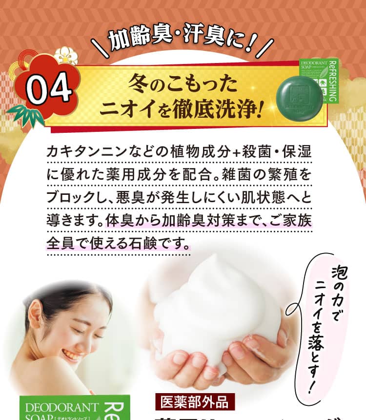 加齢臭・汗臭に！冬のこもったニオイを徹底洗浄！