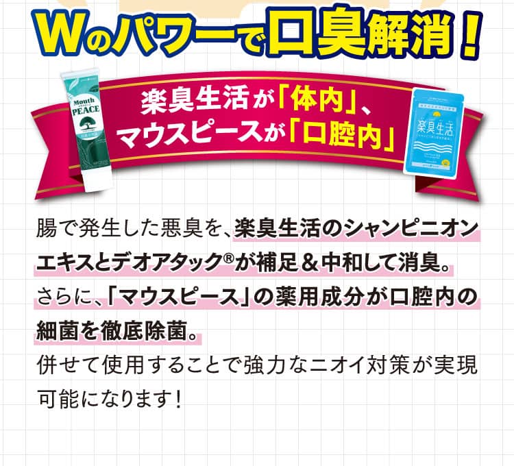 Wのパワーで口臭解消！楽臭生活が「体内」、マウスピースが「口腔内」