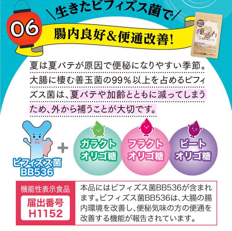 生きたビフィズス菌で腸内良好＆便通改善！