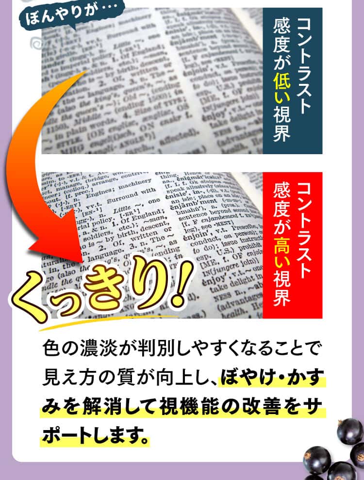 色の濃淡が判別しやすくなることで視機能の改善をサポート
