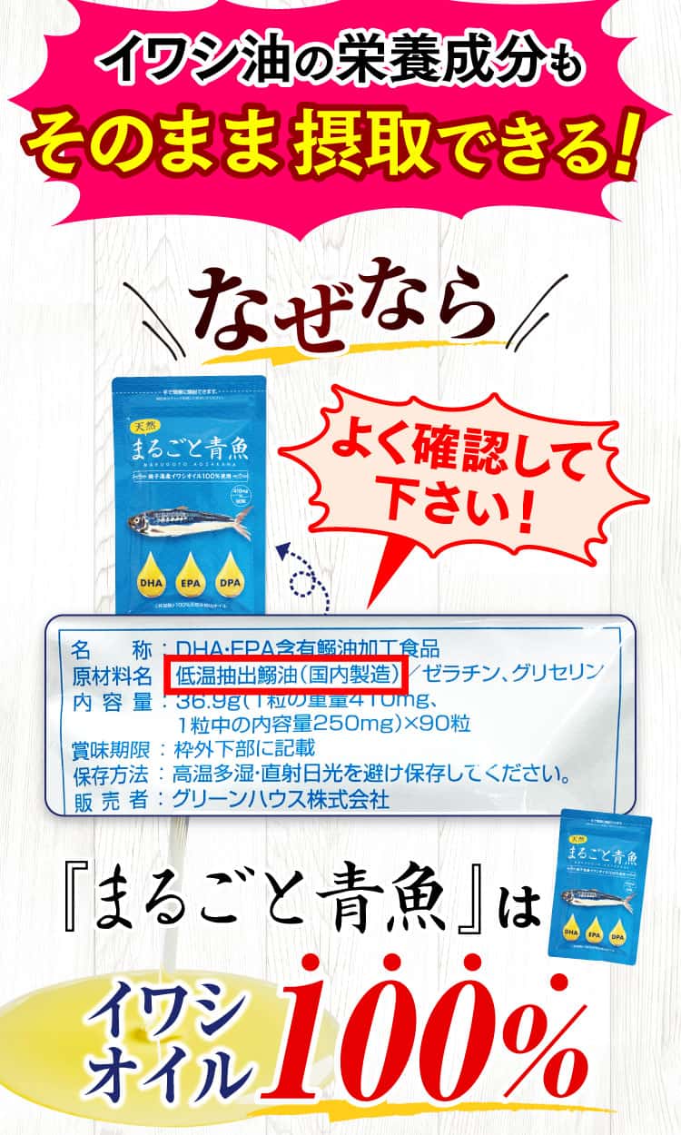 イワシオイル100%だから、イワシ油の栄養成分もそのまま摂取できる！