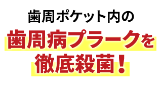 歯周ポケット内の歯周病プラークを徹底殺菌！