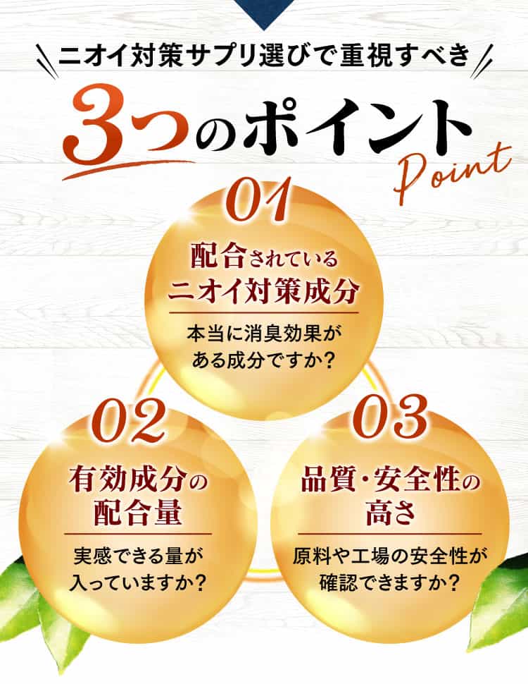 ニオイ対策サプリ選びで重視すべき3つのポイント