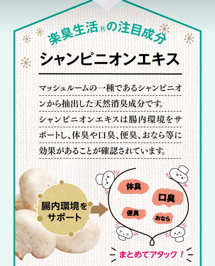 楽臭生活の注目成分シャンピニオンエキス
