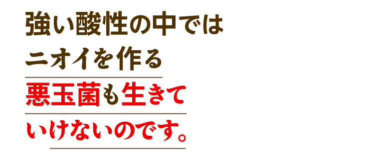 強い酸性の中ではニオイを作る悪玉菌も生きていけないのです。