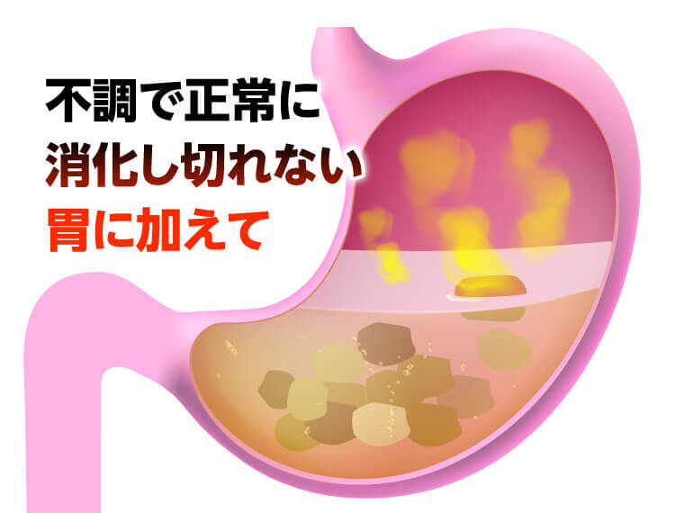 不調で正常に消化し切れない胃に加えて