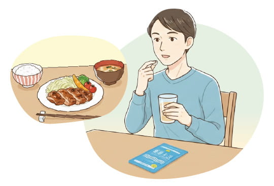 夕食の後に楽臭生活を飲む男性のイラスト