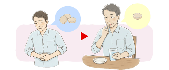 3粒から1粒に変更した男性のイラスト