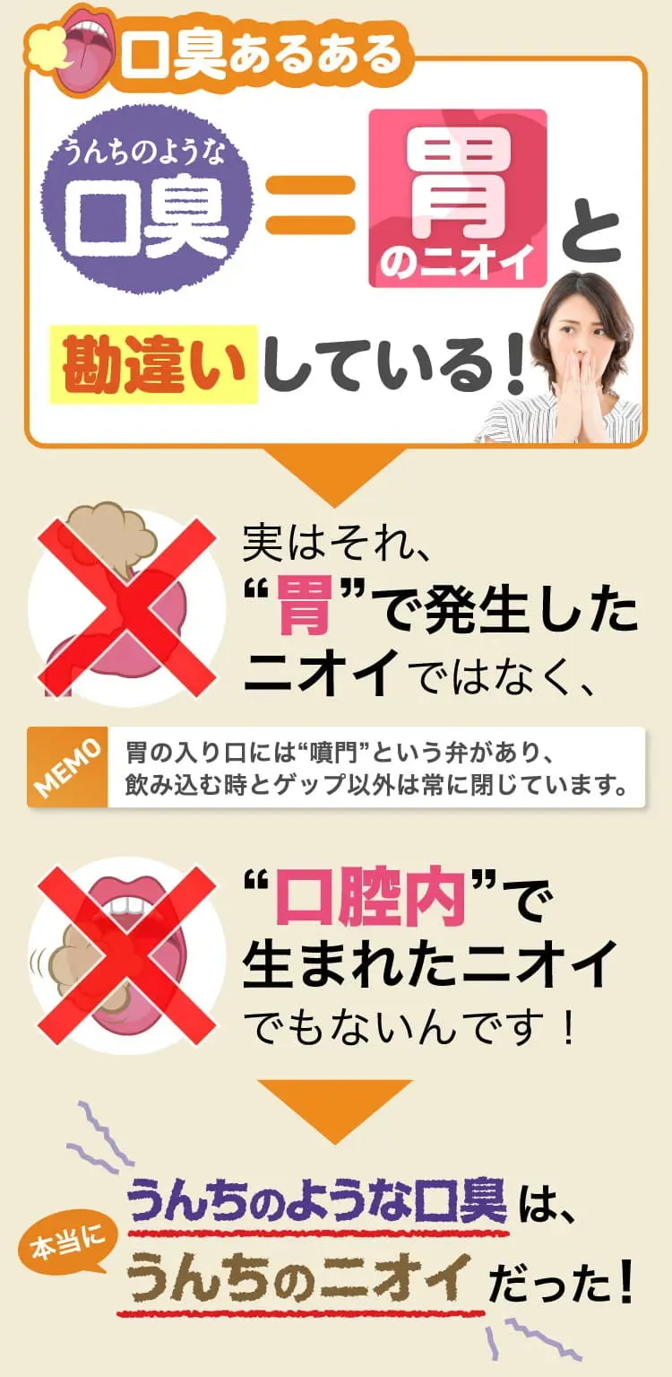 口臭あるある　うんちのような口臭＝胃のニオイではない！