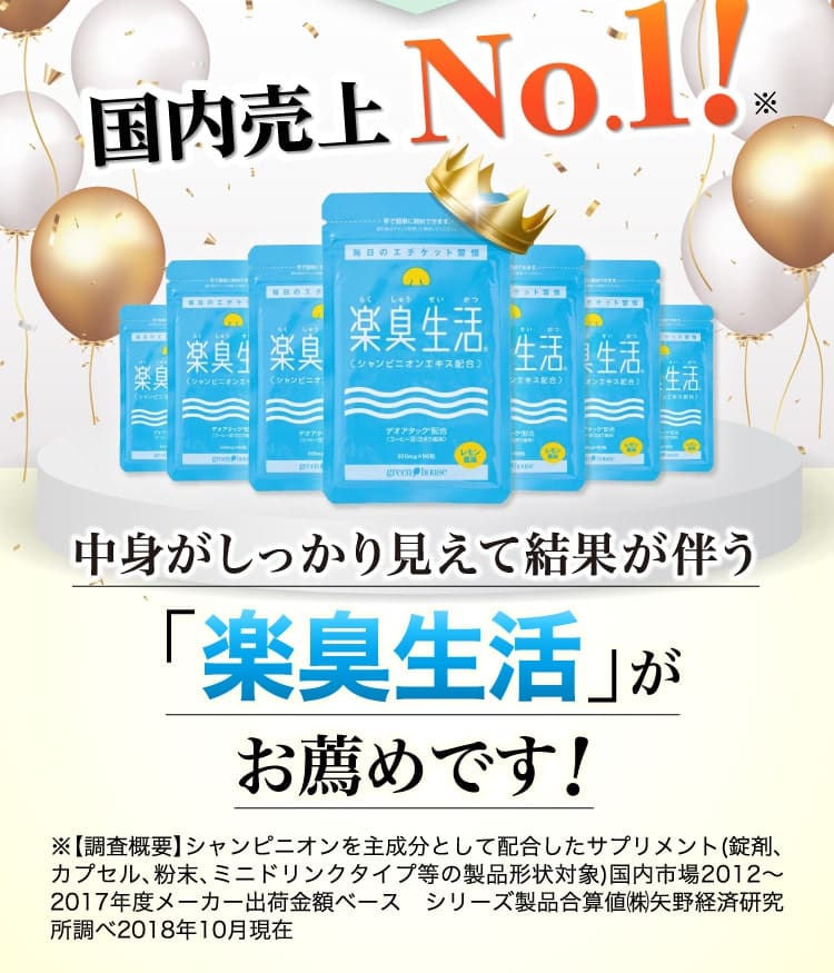 国内売上No.1! 口臭ケアのレモン味の口臭サプリ「楽臭生活」は、1日目安量3粒で1袋90粒入り約1ヵ月分でお得ですよ！