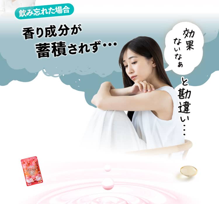 飲み忘れた場合、香り成分が蓄積されず…効果ないなぁと勘違い…