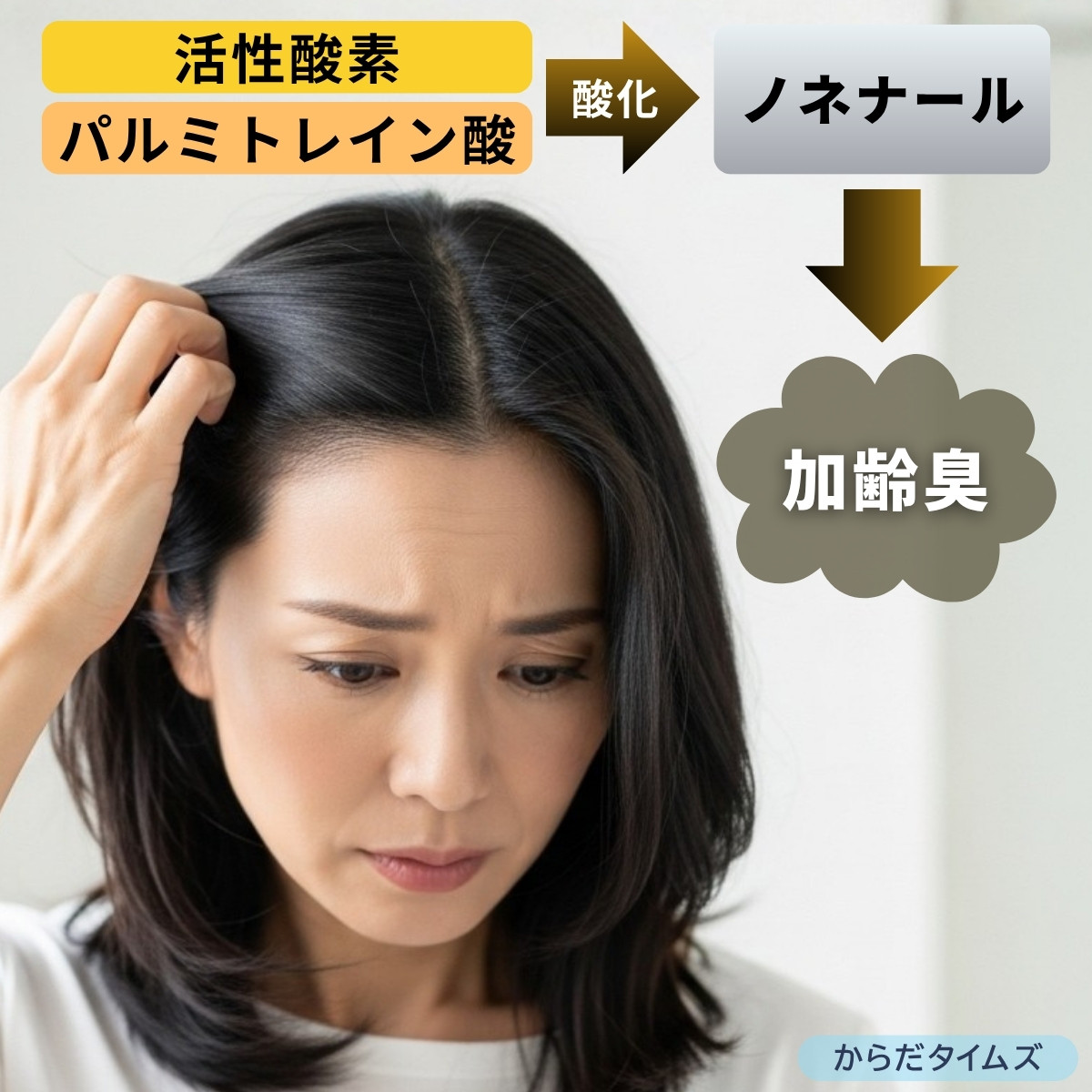 皮脂の分泌量が増えるとパルミトレイン酸も増えてノネナールが大量に発生する