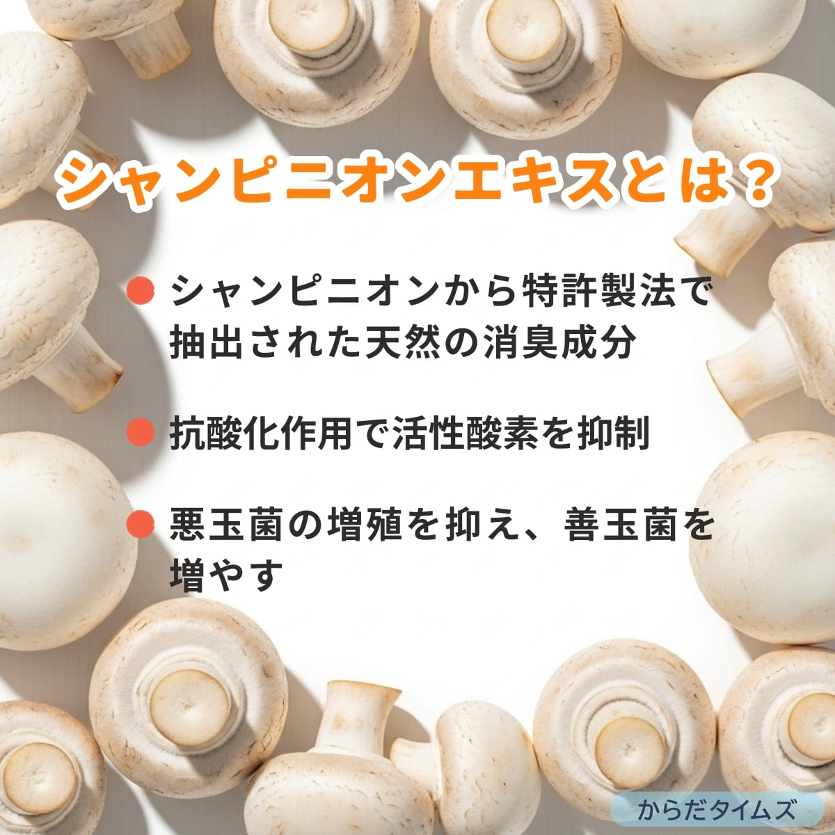 マッシュルームから抽出された天然の消臭成分「シャンピニオンエキス」