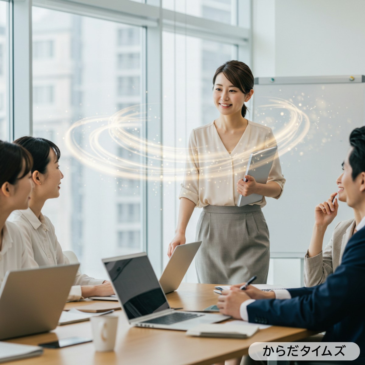内側から心地よい香りがしているスーツ姿の40代女性