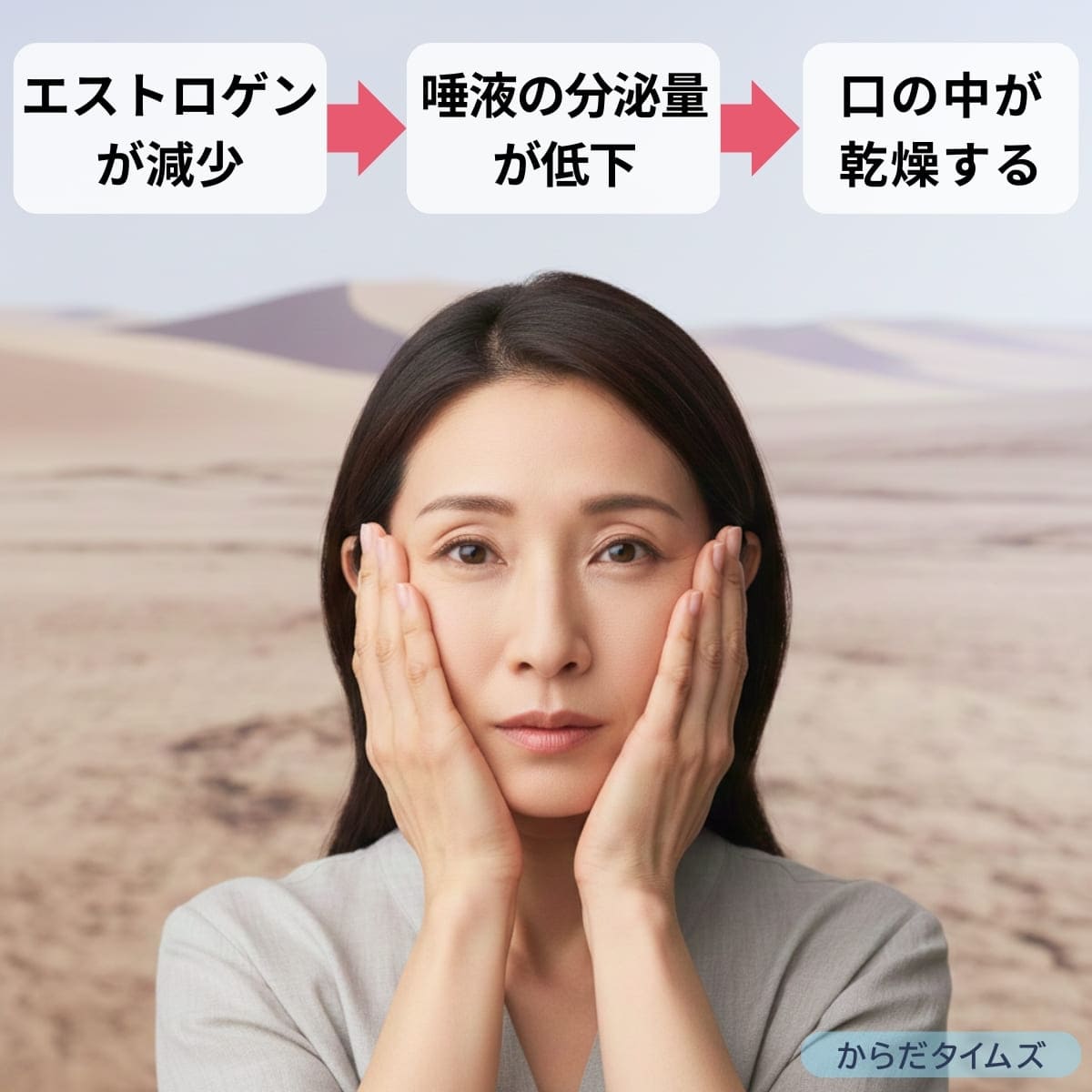 40代以上の女性は女性ホルモン減少の影響で口の中が乾燥しやすい